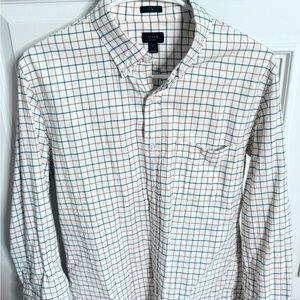 J. Crew Men's White Checkered Button Down Shirt